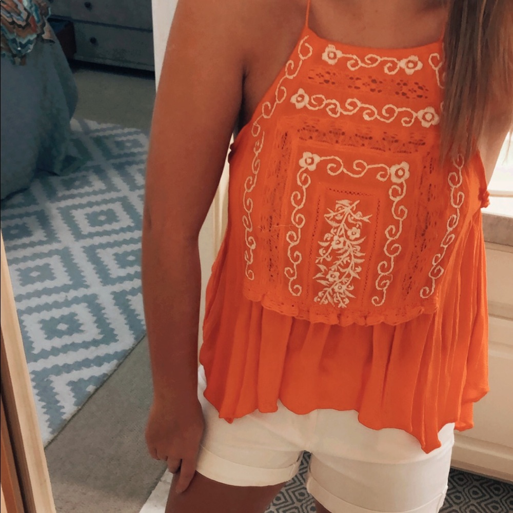 Free People Orange Spaghetti Strapped top